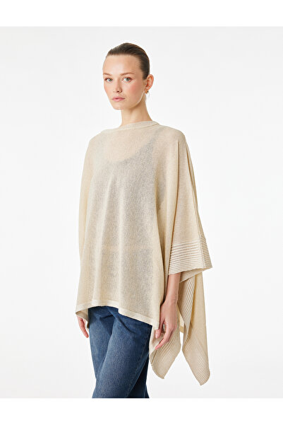 Koton Cape Batwing Sleeves Crew Neck Glittery Oversized Knitwear Poncho