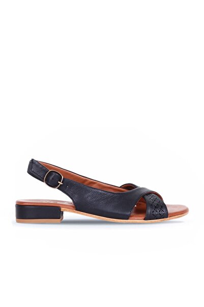 Bueno Shoes Μαύρα Khv-μπεζ δερμάτινα γυναικεία πέδιλα με τακούνι 01ws6101