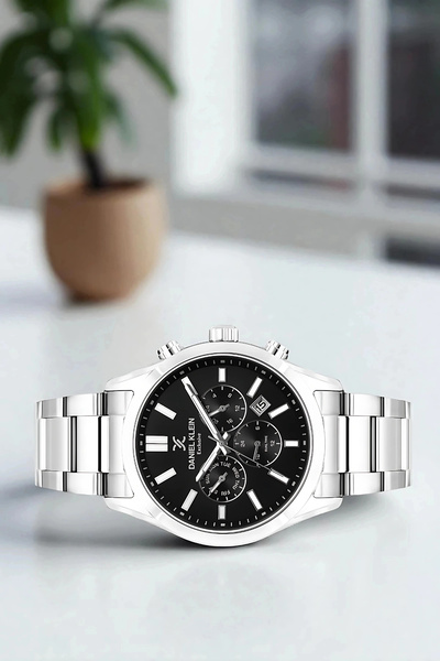 Daniel Klein ساعة يد رجالية حصرية بسوار فولاذي وعلبة فضية-أسود sddk098