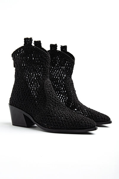 DENORA Къси летни каубойски каубойски ботуши от черна дантела