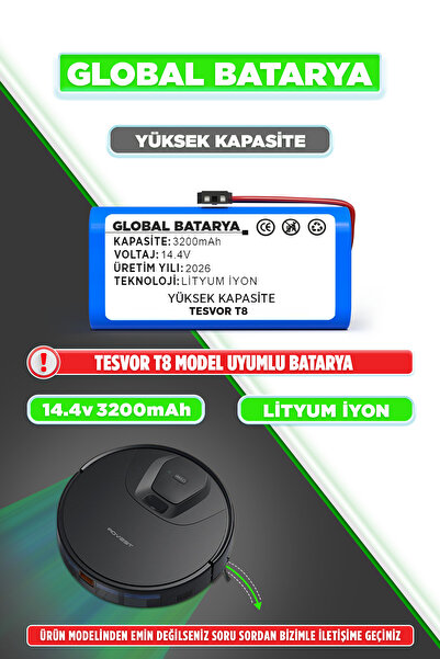 Genel Markalar Tesvor T8 Uyumlu Akıllı Robot Süpürge Bataryası 14.4v 3200mAh ...