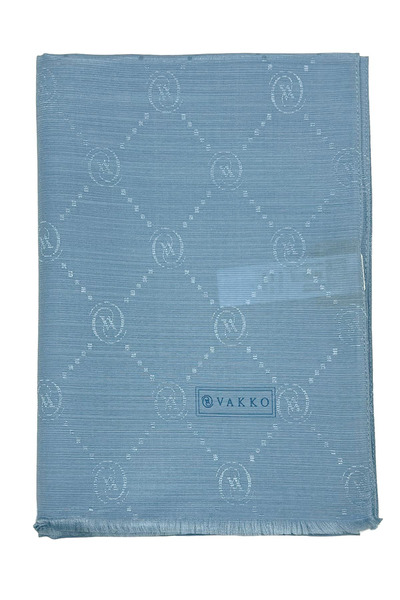 Vakko شال من القطن والحرير - مونوغرام - أزرق معدني
