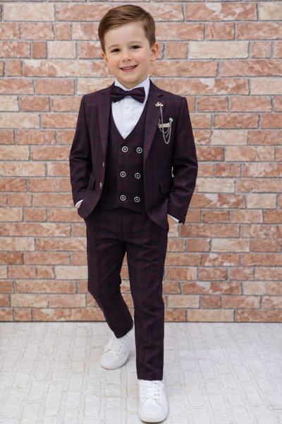 HAYTA Set pentru copii Almira Burgundy - Set rochie, vestă și cămașă