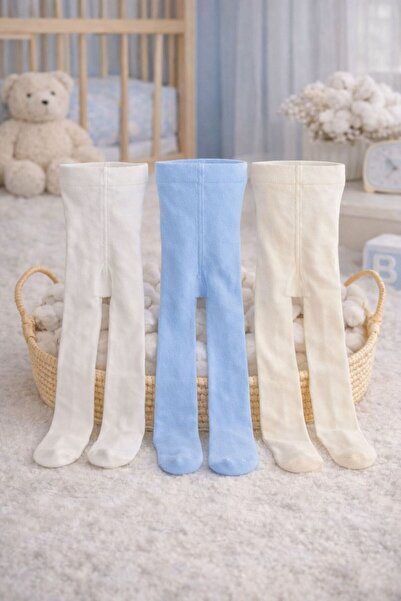 Peppino 3'lü Bebek & Çocuk Pamuklu Düz Renkli Külotlu Çorap