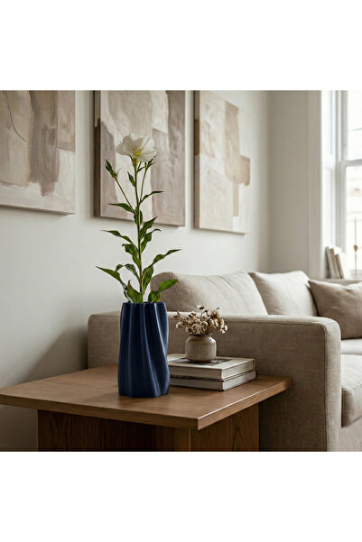 comes VULA Şık Tasarım Masaüstü Dekoratif Vazo - Lacivert - 10x10cm