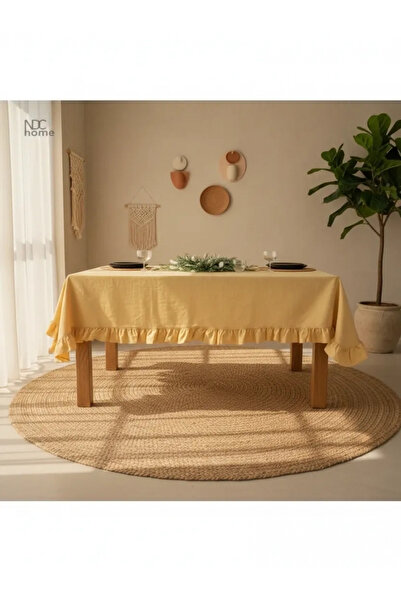 NDC HOME Yellow Linen Ruffle Tablecloth