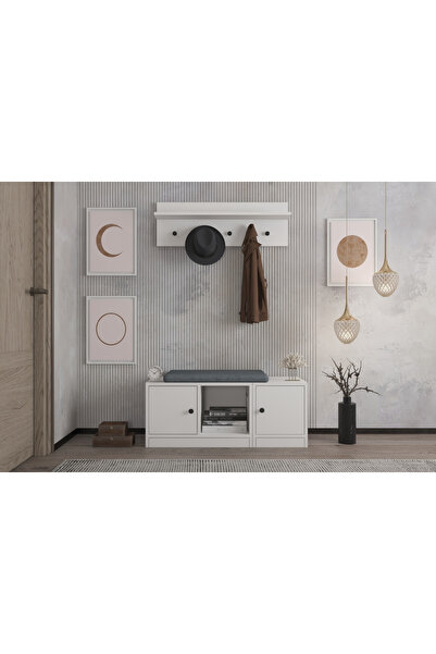 Nettrends Duvar Askilikli Puflu Ayakkabilikli Portmanto Beyaz 97 Cm Prt-1010-ç