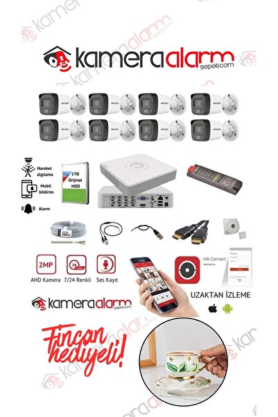 Hikvision 8 Kameralı Dahili Mikrofonlu Gece Gündüz Renkli Kamera Seti