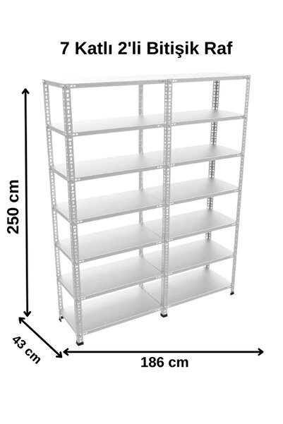 ALANRAF 7 Katlı Duble 2'li Galvaniz Çelik Raf - Depo, Arşiv, Kiler, Dosya, Ma...