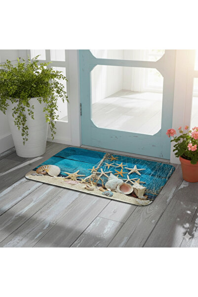 esnature Deniz Kumsal Deniz Yıldızlı Mavi Kapı Önü Paspası 45x70 Cm