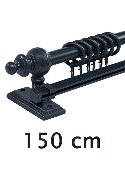 Perdejim Antrasit 150 Cm Tek Raylı Ahşap Rustik Perde Askısı - Rustik Borusu