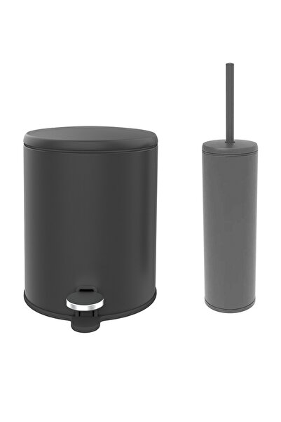 Prima Nova Cigo Banyo Çöp Kovası Tuvalet Fırçası Set 2Li Mat Siyah