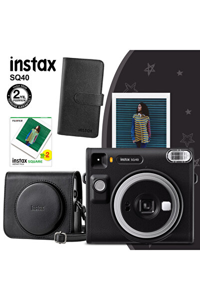 Fujifilm Instax SQ40 Siyah Fotoğraf Makinesi 20li Kare Film Deri Kılıf ve Siy...