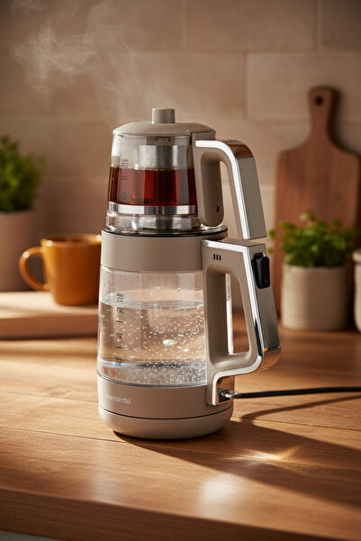 Bernardo Napoli Cam Demlikli Çay Makinesi Bej