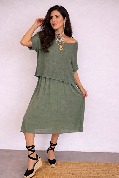 AGORATEKSTİL Γυναικείο ιταλικό λινό φόρεμα από πλέγμα