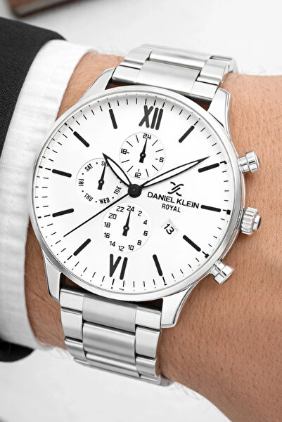 Daniel Klein Erkek Kol Saati Takvimli Çelik Kordon Bileklik Hediyeli Gümüş-Be...