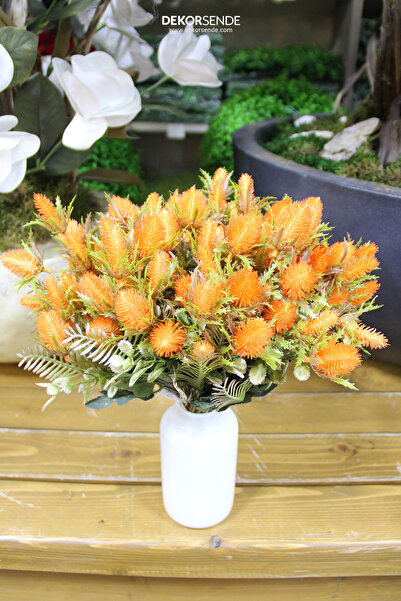 Dekorsende Yapay Dikenli Bitki Yapay Çiçek Turuncu 35 cm