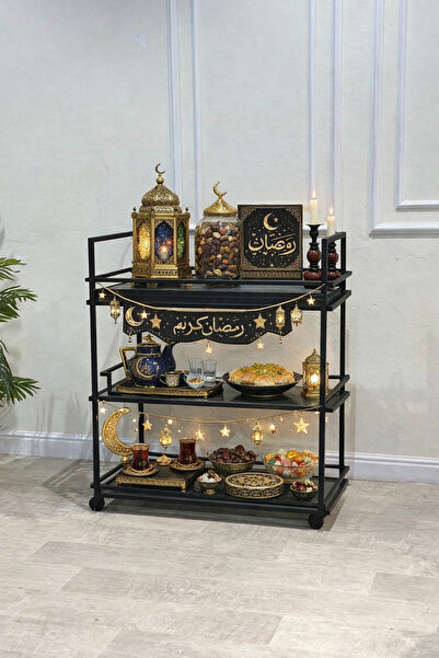 terndat 3-tier black glass serving cart