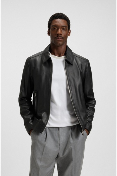 BOSS Fermuarlı Regular-Fit Deri Ceket