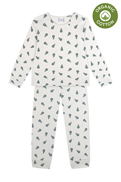 Antebies Organic Gray Green Pear Patterned Elastic Waist Long Sleeve Boys Paj...