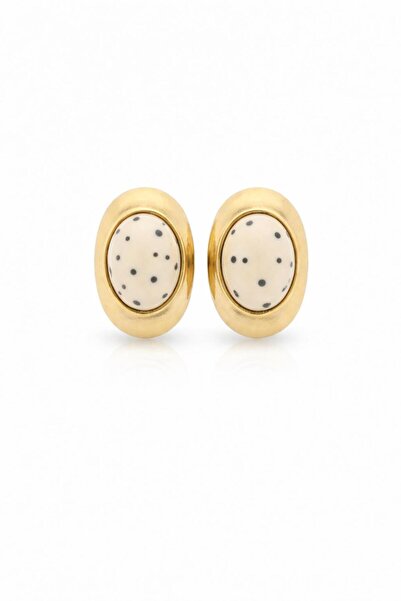 Charmist 14K Çelik Üzeri Altın Kaplama Oval Akrilik Küpe