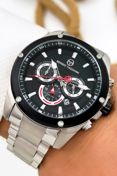 Sergio Tacchini Premium Lüx Çelik Kordon Erkek Kol Saati Gümüş-siyah Stsd010