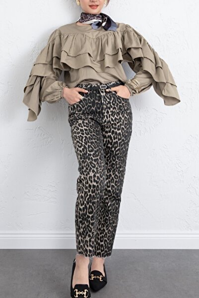 Modamorfo Flounce Sleeve Elastic Blouse - Mink