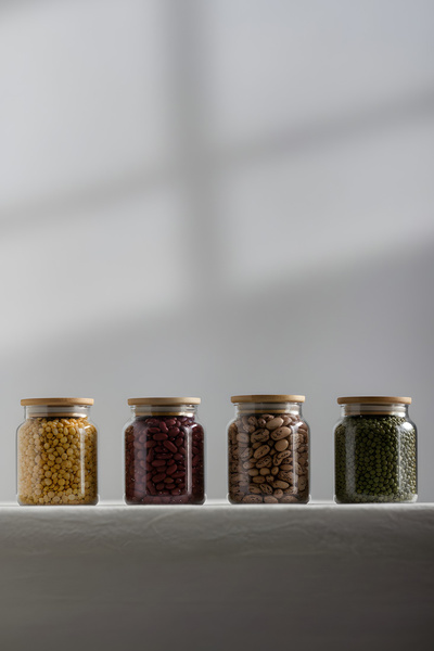 Rakle Pure Bambu Kapaklı 4'lü Cam Kavanoz Seti 290 cc