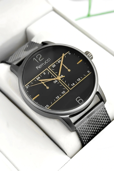 Ferrucci ساعة يد رجالية بسوار فولاذي مموه مع هدية 3atm Sdfer173