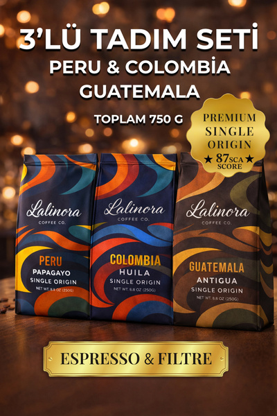 Lalinora Coffee Co Çekirdek Kahve Filtre Espresso 3'lü Tadım Seti - Peru - Co...
