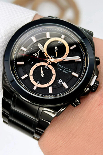 Ferrucci ساعة يد رجالية من Function مع سوار أسود من الفولاذ هدية 3atm Sdfer059
