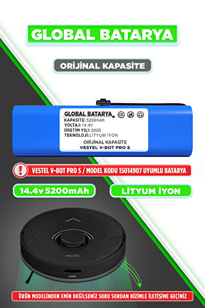 GLOBAL BATARYA Vestel V-Bot Pro S Uyumlu Akıllı Robot Süpürge Bataryası 14.4v...