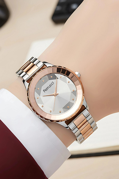 Ferrucci Rose Gold-gümüş Çelik Kordon Çelik Kasa Kadın Kol Saati Fc.13603m.04...