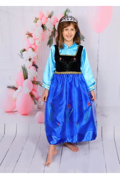BUTİKHAPPYKİDS Girl's Princess Anna Costume with Cape, Long Sleeves, Crown Gift, Ages 3-10