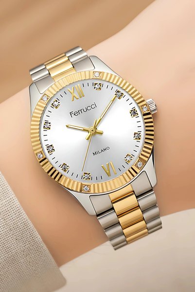 Ferrucci Steel Cord Steel Case Women Wrist Watch Silver-Gold Sdfer188