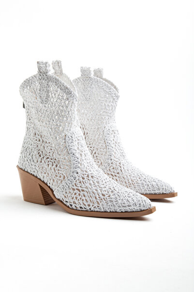 DENORA Cizme scurte de vară Western Cowboy din țesătură albă din dantelă