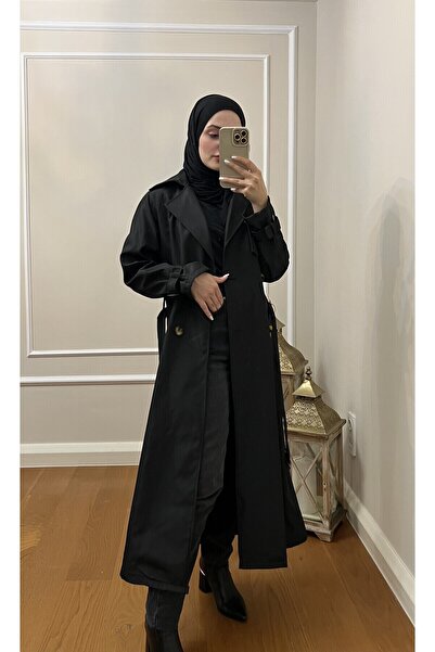 Esre Store Trench negru Hijab - 999 cu centură