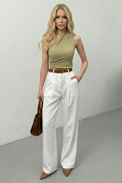 AKD Atelier Pantaloni de damă cu curea, cu pliuri, cu buzunare duble, cu pici...