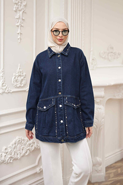 İmajButik Dark Blue Stone Denim Jacket