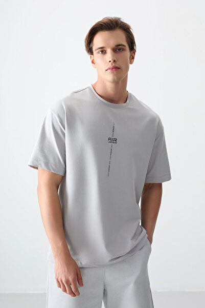 AIR JONES Taş Pamuklu Kalın Yumuşak Dokulu Oversize Fit Baskılı Erkek T- Shir...