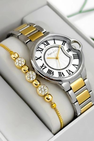 Ferrucci ساعة يد نسائية بسوار وعلبة من الفولاذ، مقاومة للماء حتى 3 ضغط جوي ذه...