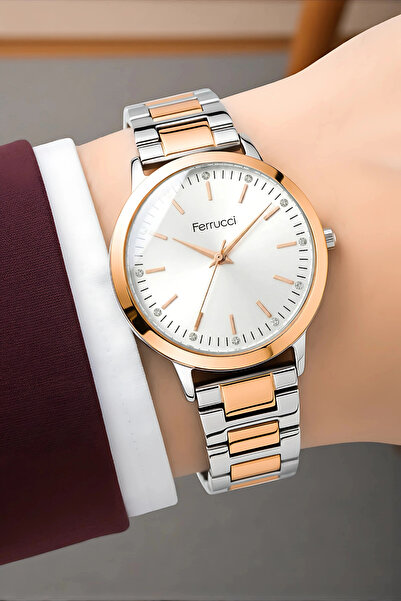 Ferrucci Steel Cord Steel Case Women Wrist Watch Silver-Rose Sdfer189
