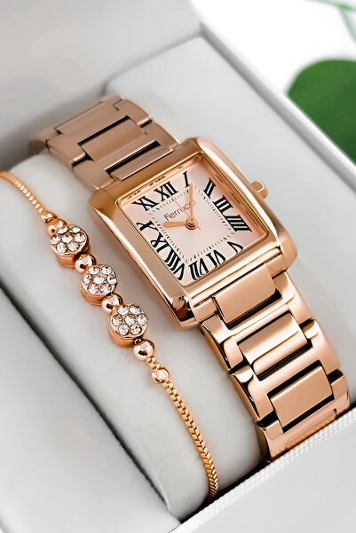 Ferrucci ساعة يد نسائية بسوار وعلبة من الفولاذ، مقاومة للماء حتى 3 ضغط جوي، و...