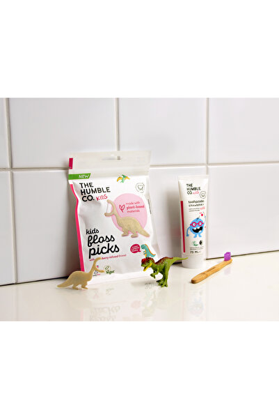 The Humble Co. Humble Corn Starch Floss Picks - Kürdanlı Diş İpi 30 pcs - Çocuklar için Çilek Aromalı