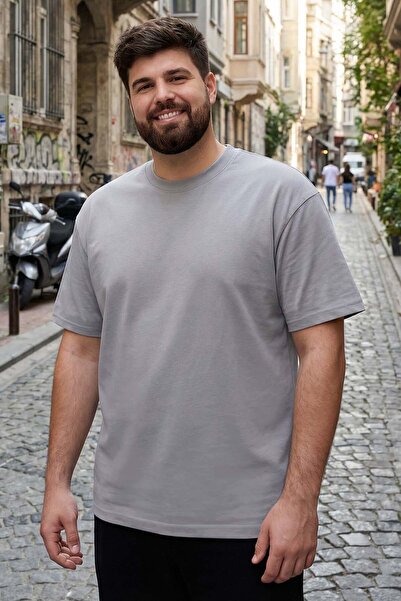 TOMMY LIFE Γκρι ανδρικό μπλουζάκι με κοντό μανίκι με λαιμόκοψη σε σχήμα O - 8...