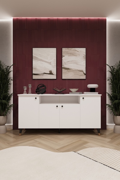 asratrend Modern Konsol – 4 Kapaklı Çok Amaçlı Dolap, Şık Saklama Ünitesi MDF...