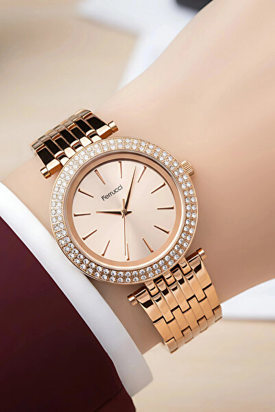 Ferrucci Kadın Kol Saati Rose Renk Çelik Kordon Taşlı Çelik Kasa Sdfer143