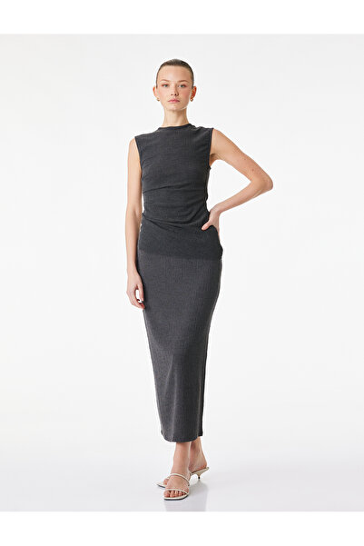 Koton Bürümcük Fabric Asymmetrical Cut Drape Detailed Sleeveless Crew Neck Bl...