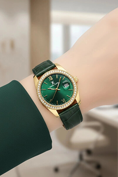Daniel Klein Leather Cord Steel Case Women Wristwatch+Bracelet Gift Green-Gol...