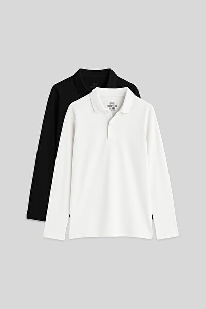 TOMMY LIFE Basic Polo Neck 2 Pack Μαύρο-Λευκό Unisex Παιδικό T-Shirt - 11170